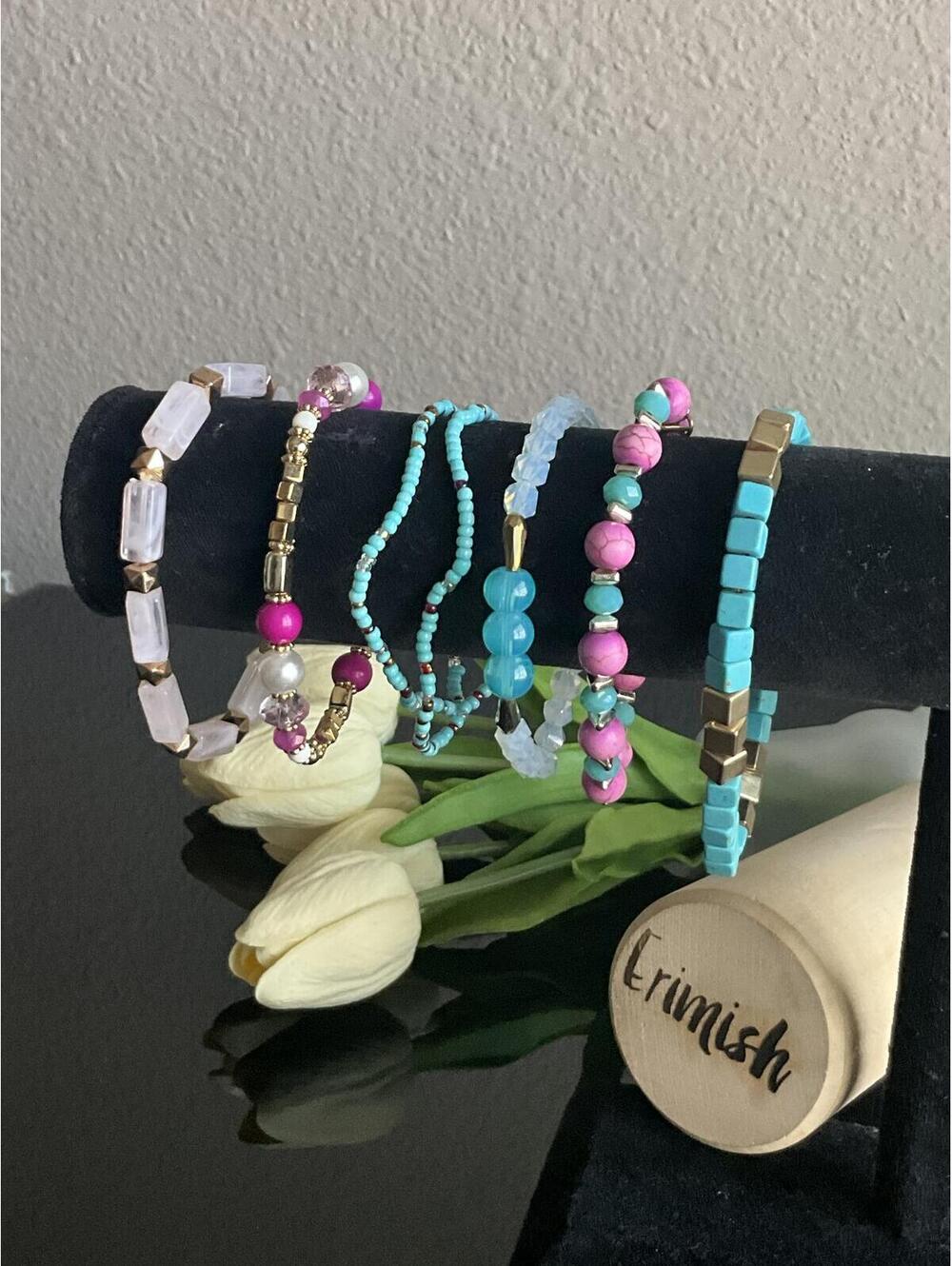 Erimish Colorful Turquoise Fuchsia Bracelet Stack - Picture 3 of 4